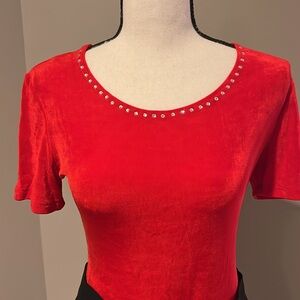 Vintage Red Embellished Fitted Bodysuit